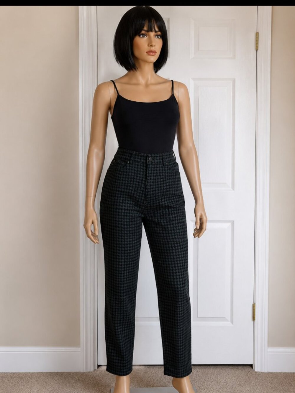 Charter Club Lexington Straight- leg houndstooth Pants Grenn & Black Size 10